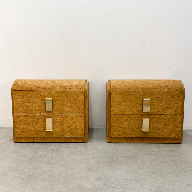 Wood Pair Vintage 1970s Mid-Century Modern Nightstands With Solid Brass Pulls For Sale - Image 7 of 14