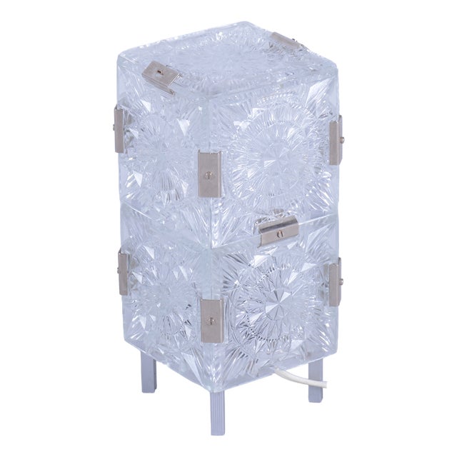 Mid-Century Czech Glass Table Lamp attributed to Kamenický Šenov, 1950s For Sale