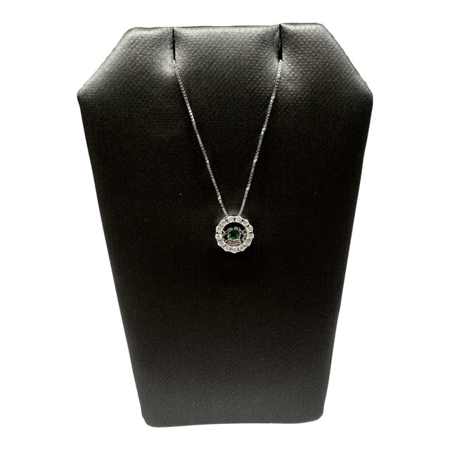 Dancing Diamond Emerald & Diamond Necklace in 14kt White Gold – 18in, New For Sale