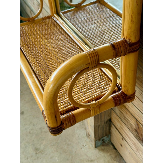Vintage Coastal Boho Rattan Fan Back Wall Mirror With Woven Shelf For Sale In Naples, FL - Image 6 of 12