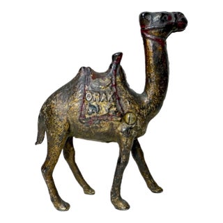Rare Antique Original A. C. Williams Orak Painted Camel Cast Iron Still Bank For Sale