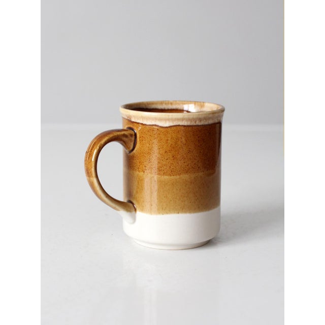 Mid-Century Modern Vintage 1970s Brown Tan and Cream Ceramic Coffee Mug For Sale - Image 3 of 12