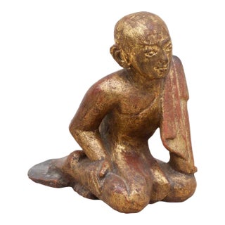 Small Carved & Painted Monk Figure For Sale