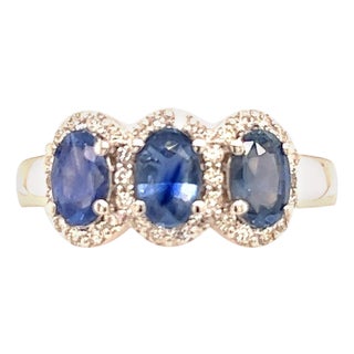 Natural Sapphire Diamond Ring 7 14k W Gold 1.67 TCW Certified For Sale