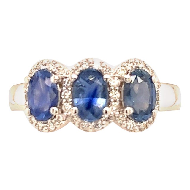 Natural Sapphire Diamond Ring 7 14k W Gold 1.67 TCW Certified For Sale