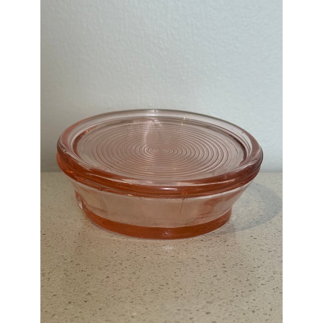 American Early 20th Century Pink Pressed Glass Military Cap Covered Powder Box For Sale - Image 3 of 6