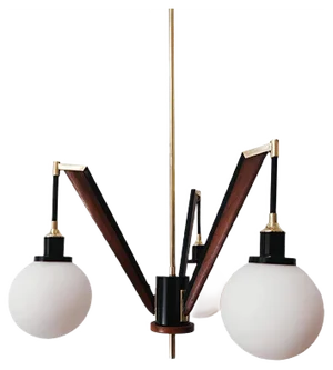 Vintage Brass & Wooden Ceiling Lamp from Stilnovo