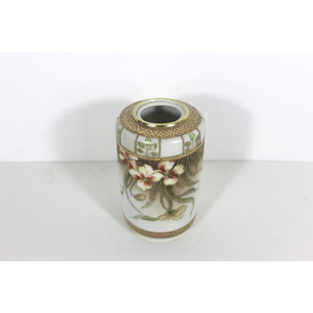 Hand Painted Antique Nippon Porcelain Vase With Moriage Gold Decoration Japan Japanese Circa 1911 For Sale - Image 6 of 12