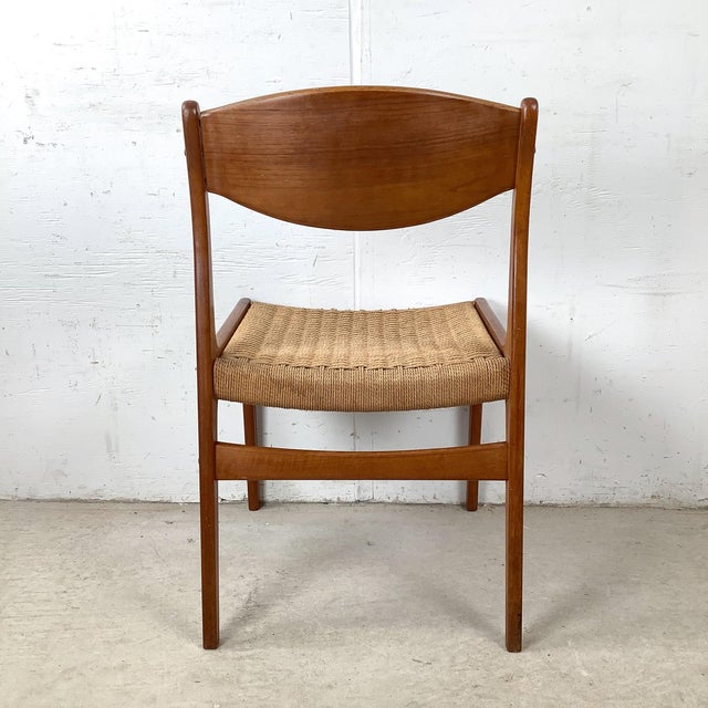 N.O. Møller Vintage Danish Modern Teak Chair — Paper Cord Seat, Møller Style, Sculpted Back Splat, 1960s For Sale - Image 4 of 12