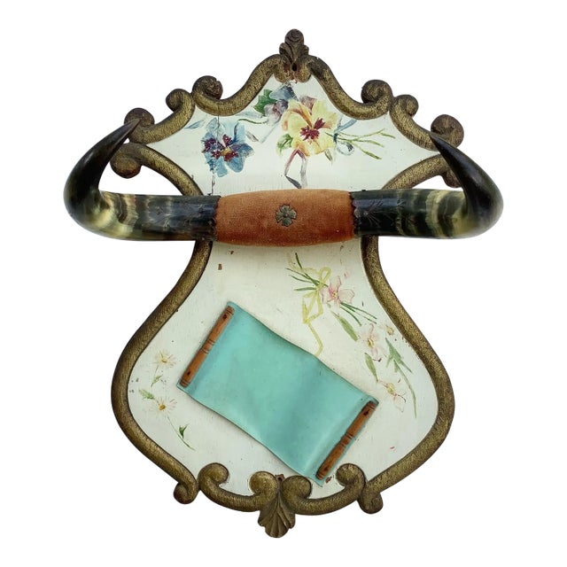 Late 1800s Steer Horn Plaque With Hand Painted Flowers For Sale