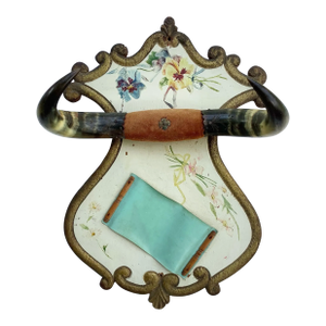 Late 1800s Steer Horn Plaque With Hand Painted Flowers