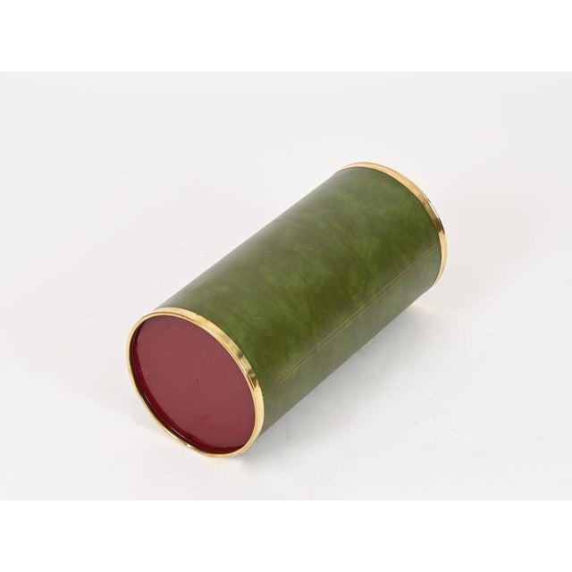 Mid-Century Green Leatherette and Brass Umbrella Stand from Aldo Tura, Italy, 1970s For Sale - Image 9 of 13