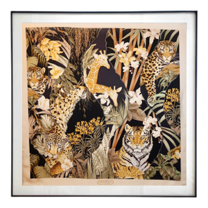 Framed Salvatore Ferragamo Silk Scarf "Jungle" - Midnight Black Frame