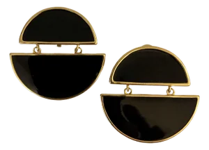 1980s Black and Gold Monet Geometric Earrings, Set of 2