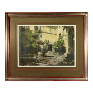 Luigi Kasimir Seebenstein Castle Courtyard, Austria, Large Color Etching 1920 Original Print