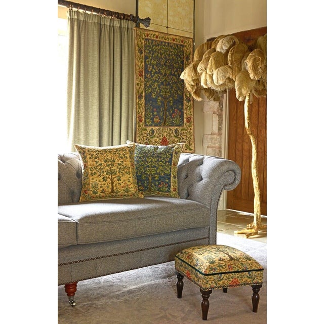English Tree of Life Light Upholstered Stool For Sale - Image 3 of 3