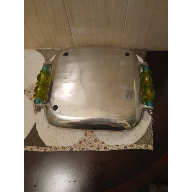1990s Cast Aluminum Oceana Tray or Platter Hand Crafted Lucite Bead Handles For Sale - Image 5 of 6