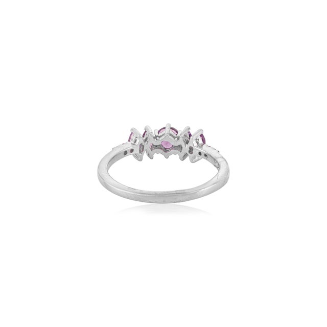 Metal Timeless Round Centerpiece Five-Stone Amethyst Pure 925 Silver Ring - Size 7.5 For Sale - Image 7 of 10
