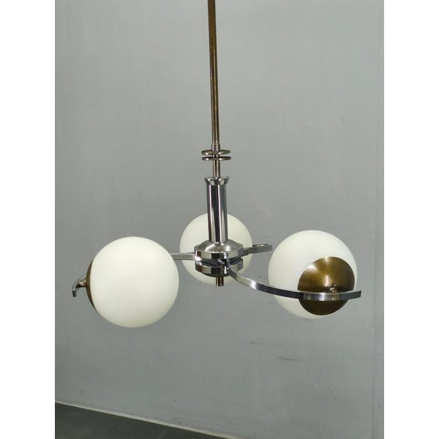 Art Deco Czech Chrome and Opaline Glass Chandelier, 1930s For Sale - Image 3 of 12