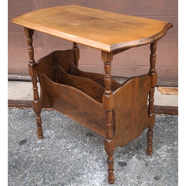 Mid 20th Century Early American Style Walnut Magazine Rack Side Table For Sale - Image 4 of 6