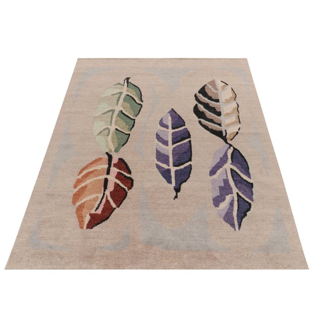 Mid-Century Modern Rug & Kilim’s Scandinavian style rug in Beige, Multicolor Floral pattern by Rug & Kilim - 5x8 For Sale - Image 3 of 6