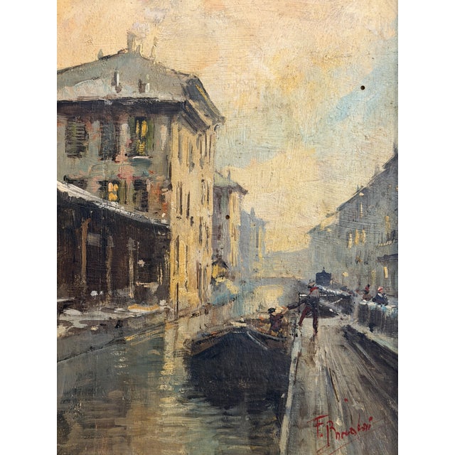 1940s Bonaldi, Milanese Canal, The Walk Along the Naviglio, 20th Century, Oil on Panel, Framed For Sale - Image 5 of 5
