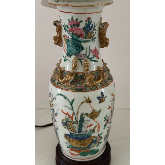 Chinese Antique Chinese Famille Porcelain Lamp For Sale - Image 3 of 6