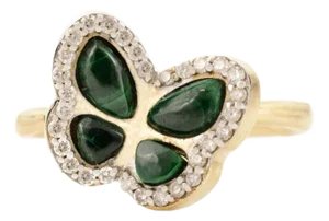 Natural Malachite Green Butterfly Ring With Diamonds in 14k Gold Size 6.5
