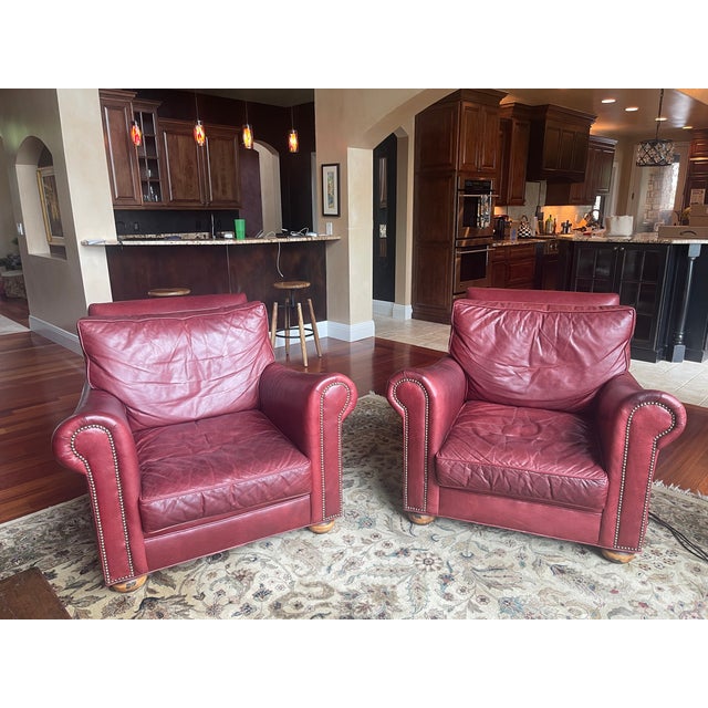Burgundy Old Hickory Leather Club Chairs (2) For Sale - Image 8 of 9