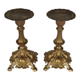Vintage Mid-Century Italian Renaissance Style Candle Holders - a Pair For Sale