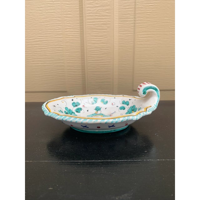 Late 20th Century Vintage Grazia Deruta Hand-Painted Faience Lute Player Catchall For Sale - Image 5 of 11