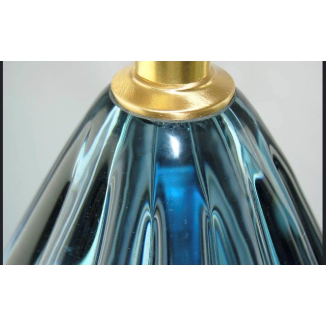 Glass Vintage Murano Glass Table Lamps in Peacock Blue, for Marbro - A Pair For Sale - Image 7 of 8