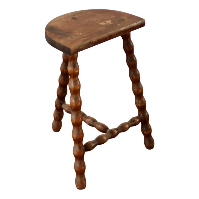 Tripod Stool in Turned Wood, 1950s For Sale