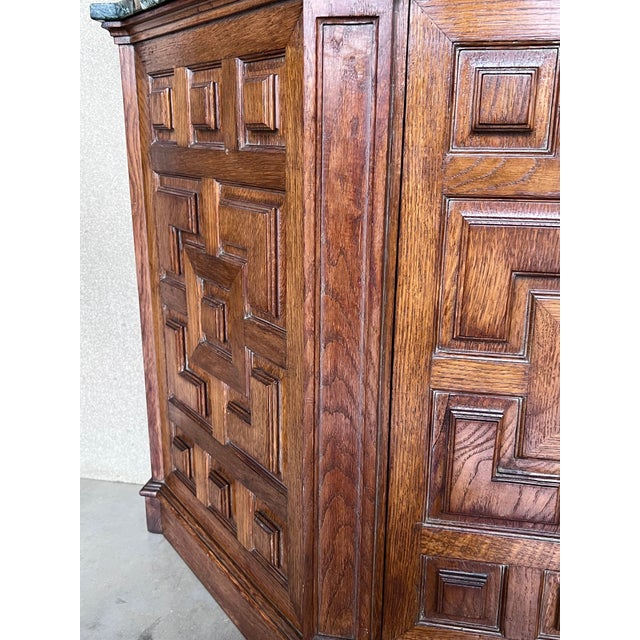 Late 19th Century Catalan Spanish Baroque Carved Walnut Tuscan Two Doors Cabinet with Marble For Sale - Image 9 of 18