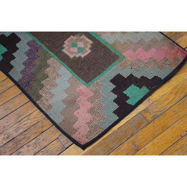 1920s Multicolor Geometric Antique American Hooked Rug 2'2" X 4'5" Knotted Wool Carpet For Sale - Image 4 of 4