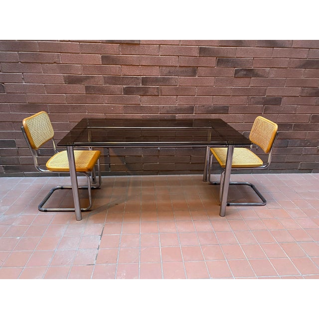 Milo Baughman 1970’s Chrome and Smoked Glass Dining Table Desk in the Manner of Milo Baughman For Sale - Image 4 of 6