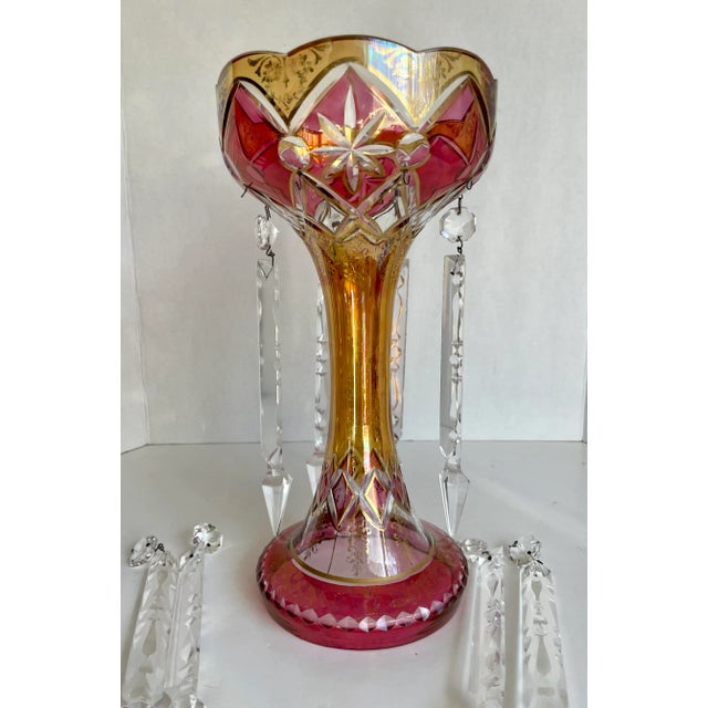 Bohemian Ruby and Amber Crystal and Glass Mantle Luster Lustre For Sale - Image 11 of 12