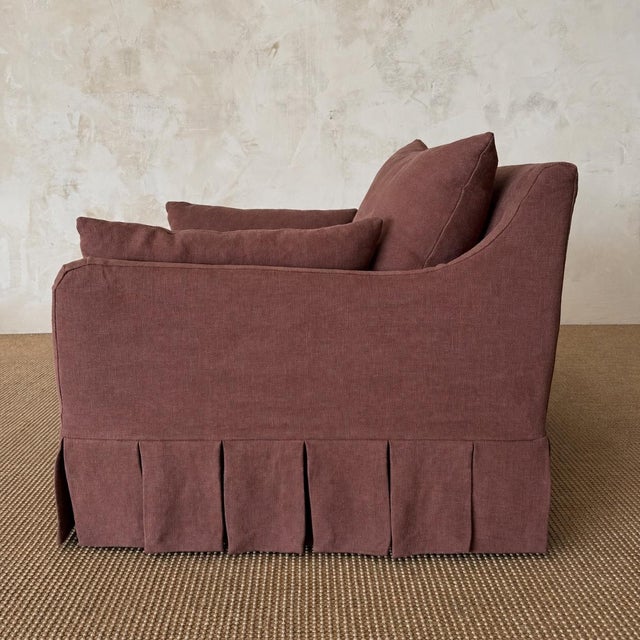 Maroon Parisian Chair Slip Covered in Belgian Linen- Dark Rust For Sale - Image 8 of 10