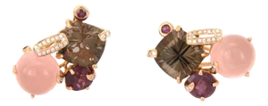 Bellarri Diamond & Multi Gems 18k Rose Gold Huggie Earrings, 2 Pieces