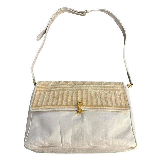 1979 Iconic White Leather and Velvet Shoulder Bag by Roberta Di Camerino For Sale