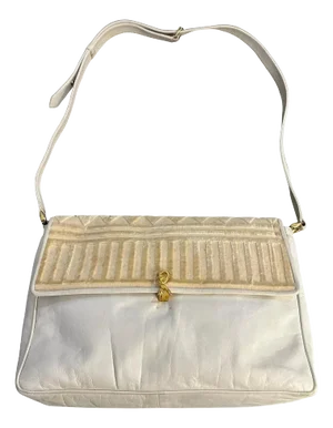 1979 Iconic White Leather and Velvet Shoulder Bag by Roberta Di Camerino
