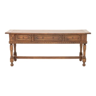 1920s Italian Walnut Three-Drawer Library Table With Turned Legs & H-Stretcher For Sale