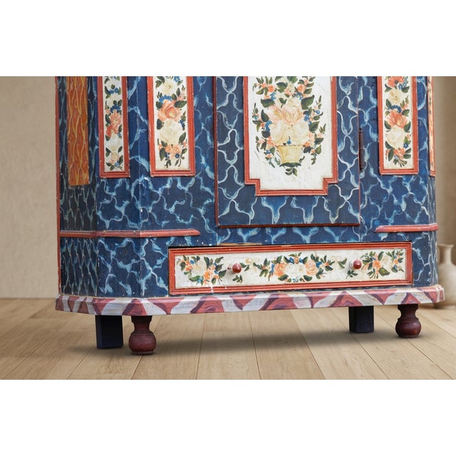 Antique Baroque Folk Art Hand-Painted Cabinet in Wood, Central Europe, 1865 For Sale - Image 13 of 18