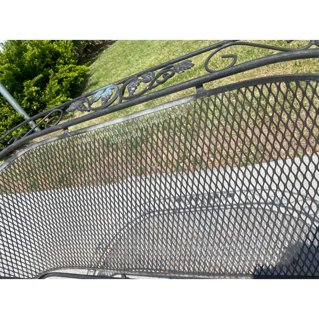 Russell Woodard Mid 20th Century Woodard Grapevine Barrel Back Wrought Iron Bench Loveseat Grape Pattern For Sale - Image 4 of 12