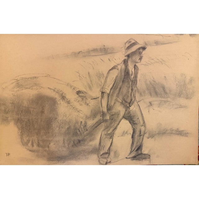 Heinrich Pforr, Uncle Wilhelm Bauer, Working in the Fields in the Schwalm Region, Charcoal on Paper, in Very Good...