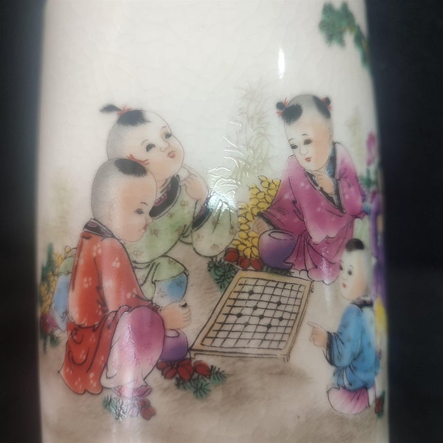 Chinese Ceramic Pot,Famille Rose Porcelain Brush Pot Hand Painted Playing Children Pattern For Sale - Image 9 of 10