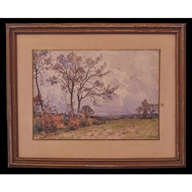 Paul Lecomte (1877-1950, French) Fall Watercolor Landscape Painting 11" x 16 unframed 17.25" x 21.5" framed