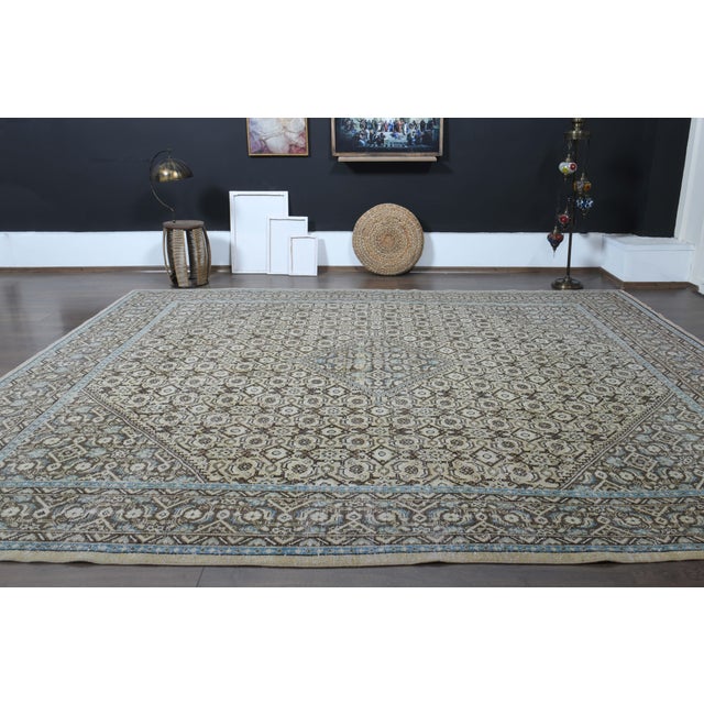 1970s Vintage Persian Handmade Wool Cotton Brown Area Rug For Sale - Image 10 of 11