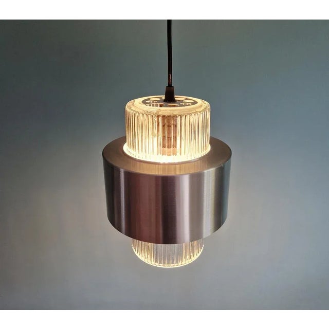 Silver Scandinavian Glass and Silver Brushed Aluminum Pendant Light, 1960s For Sale - Image 8 of 15