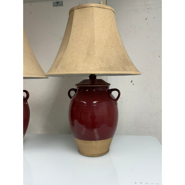 Red Late 20th Century Rowe Pottery Works Table Lamps, Pair For Sale - Image 8 of 12